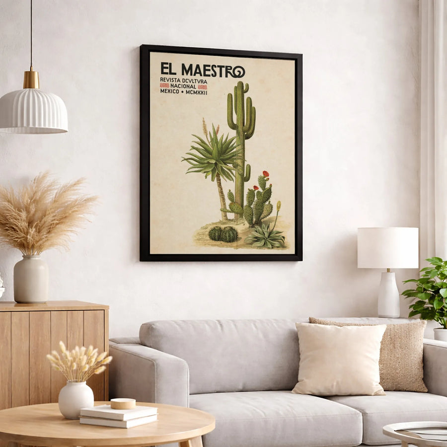 Vintage Mexico Botanical Canvas Art | El Maestro Cactus Illustration | Premium Fade-Resistant Gallery Wrap | Southwestern Home Decor Gift