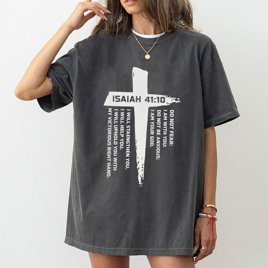 Isaiah 41:10 Bible Verse T-Shirt | Minimalist Cross Graphic Design | 100% Premium Cotton | Faith-Based Christian Gift for Men and Women