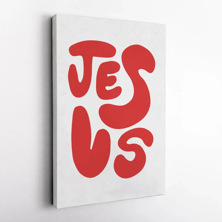 Jesus Canvas Wall Art | Retro Groovy Bubble Lettering | Gallery-Wrapped Premium Print | Christian Home Decor Gift for Believers