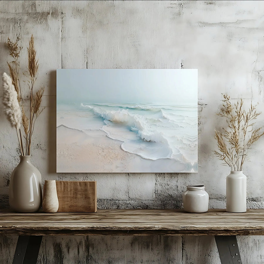 Minimalist Ocean Waves Canvas Wall Art | Soft Beach Coastal Decor | Premium Gallery Wrap Print | Serene Seascape Home Office Decor