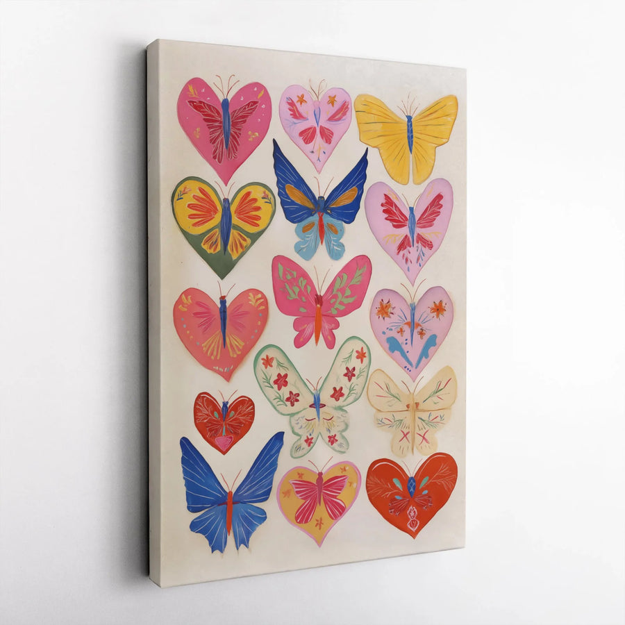 Butterfly Heart Wall Art Canvas | Vibrant Whimsical Nature Print | Premium Gallery-Wrapped Quality | Aesthetic Room Decor Gift for Her