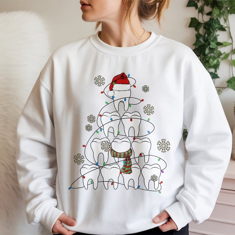 Dentist Christmas Sweatshirt | Tooth Tree Graphic Holiday Print | Soft Cotton Blend Unisex Pullover | Funny Dental Hygienist Gift for Xmas