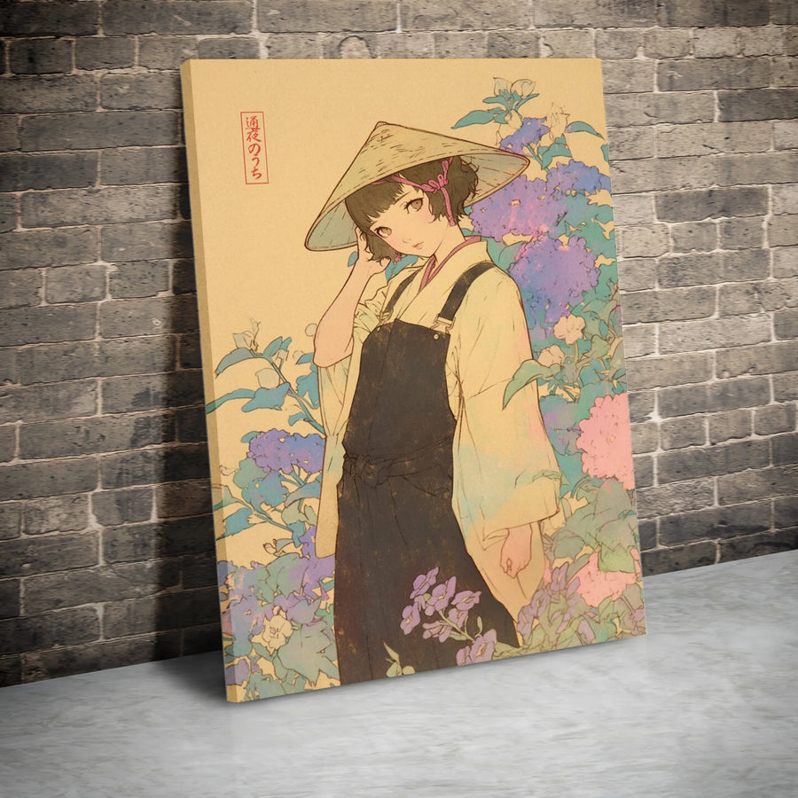 Japanese Anime Girl Canvas Art | Hydrangea Garden Aesthetic Wall Decor | Premium Fade-Resistant Print | Elegant Gift for Otaku and Manga Fans
