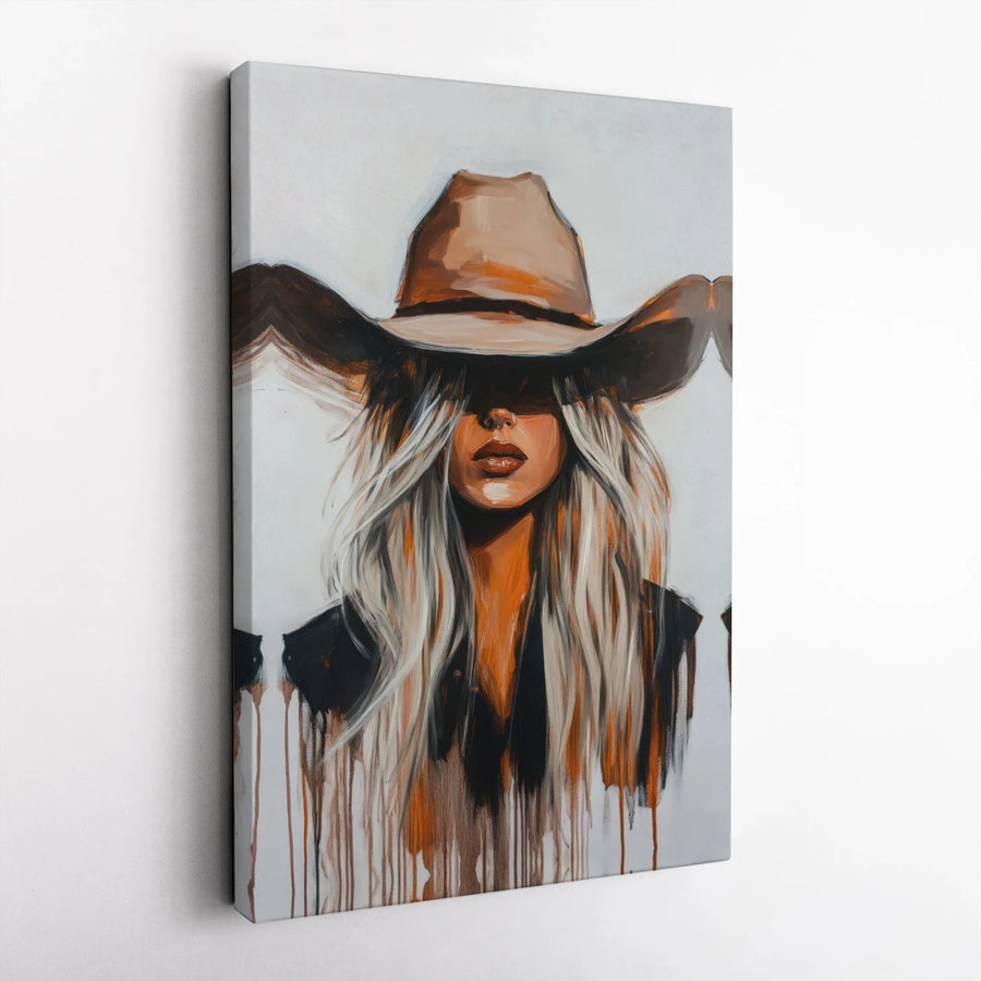 Cowgirl Canvas Wall Art | Abstract Western Drip Painting | Premium Gallery Wrapped Decor | Modern Boho Cowboy Home Decor Gift