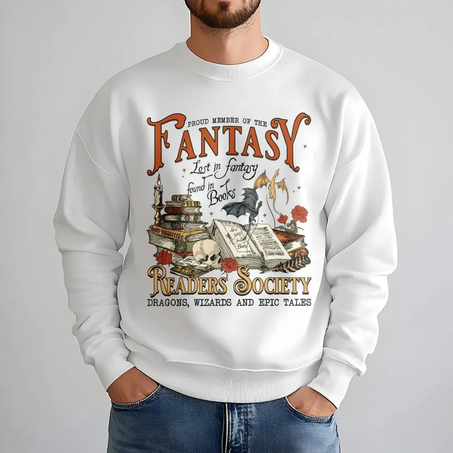 Fantasy Readers Society Sweatshirt | Dragon And Bookish Graphic Design | Premium Cotton Blend | Gift For Book Lovers And Fantasy Readers