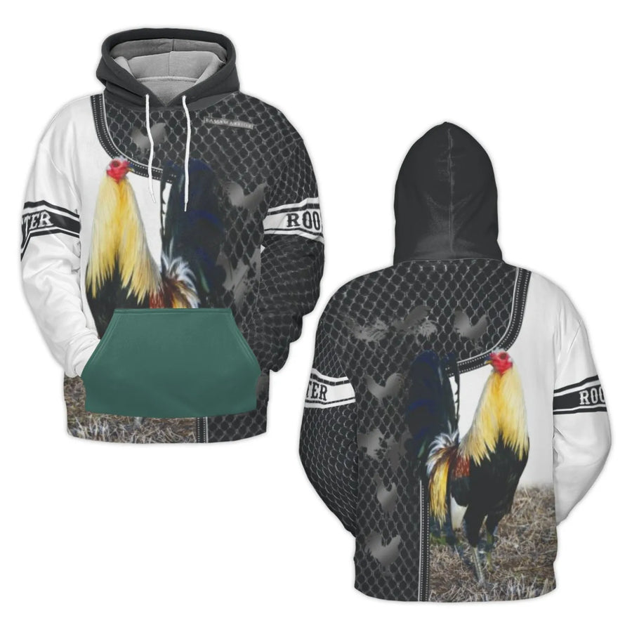 Rooster 3D Hoodie | Realistic Gamecock Farm Animal Graphic | Premium Soft Fleece Lining | Unique Poultry Lover Gift for Men and Women