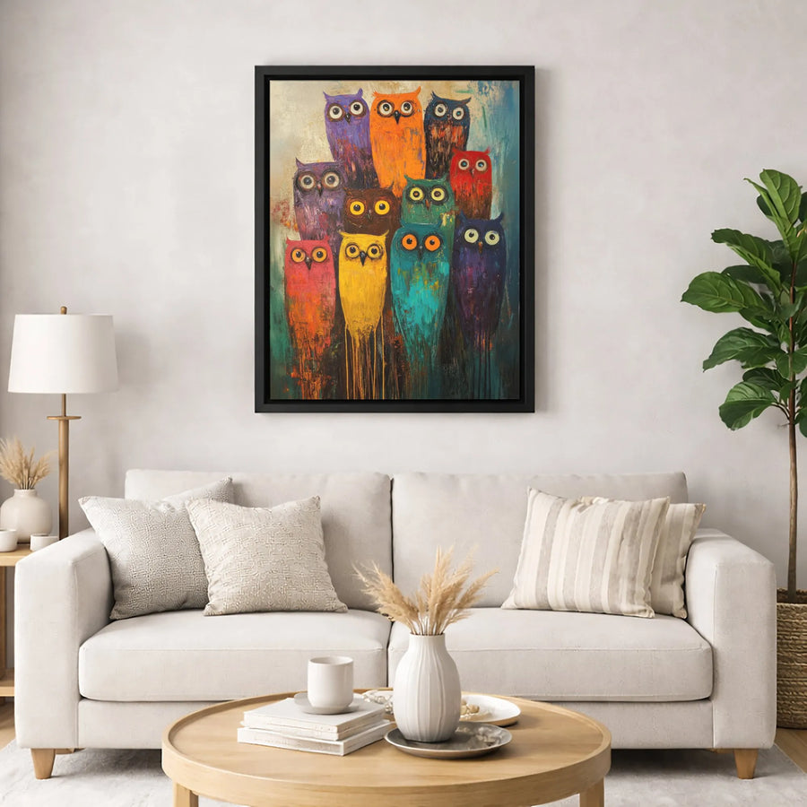 Colorful Owl Wall Art | Whimsical Abstract Wildlife Canvas | Premium Gallery Wrapped Print | Modern Home Decor Gift for Animal Lovers