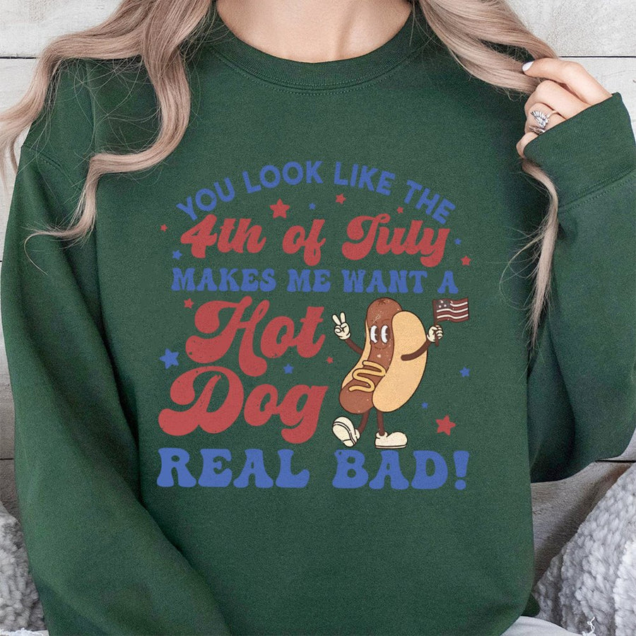 4th of July Sweatshirt | Funny Hot Dog Lover Quote Design | Premium Cotton Blend Crewneck | Patriotic Gift for Independence Day Party
