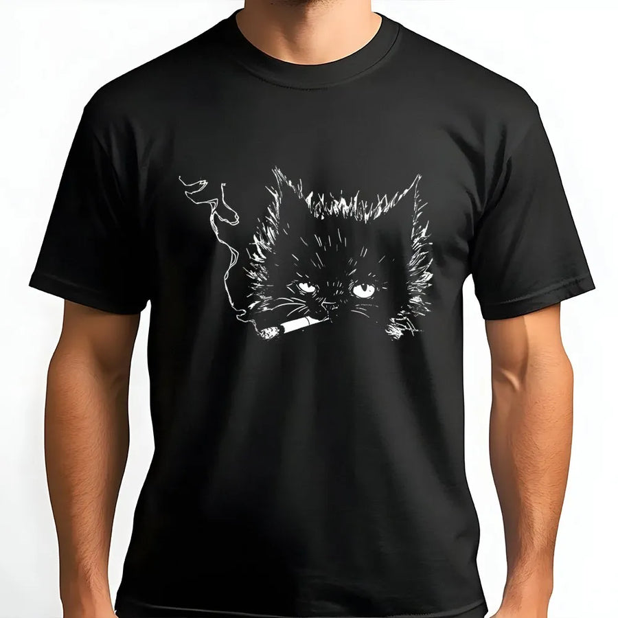 Smoking Cat T-Shirt | Edgy 90s Grunge Graphic Tee | Premium Cotton Streetwear | Gift For Cat Lovers And Alternative Fashion Fans