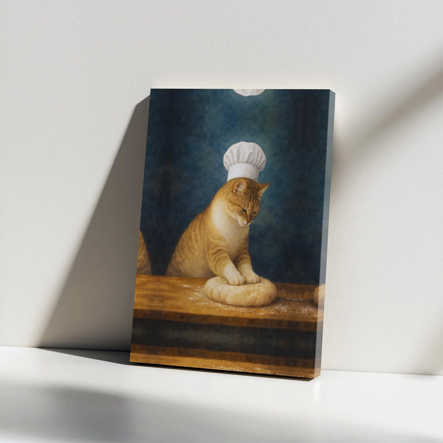 Cat Chef Canvas Print | Funny Renaissance Style Animal Portrait | Premium Gallery Wrapped Wall Art | Unique Gift for Cat Lovers & Bakers