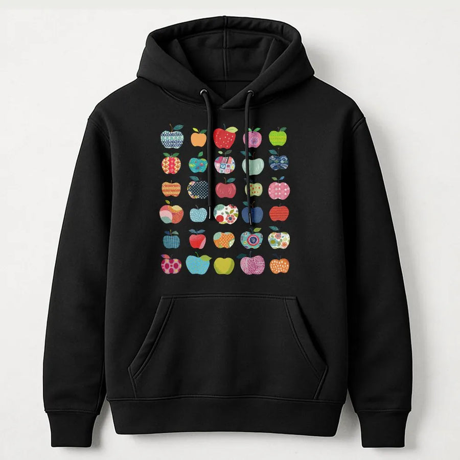 Teacher Apple Hoodie | Colorful Retro Apple Pattern | Soft Cotton Tee | Back to School Teacher Appreciation Gift