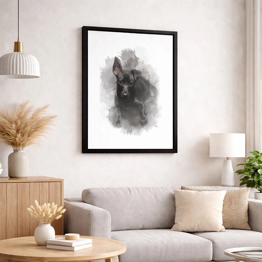 Black Puppy Canvas Art | Watercolor Dog Portrait | Premium 1.25 Inch Gallery Wrap | Gift For Dog Lovers