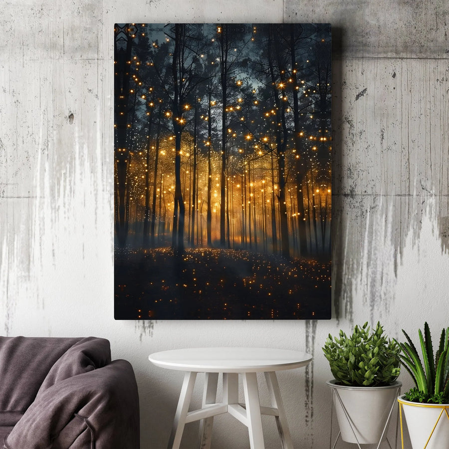 Enchanted Forest Canvas Wall Art | Glowing Fireflies Nature Print | Premium 1.25-Inch Gallery Wrap | Whimsical Home Decor Gift
