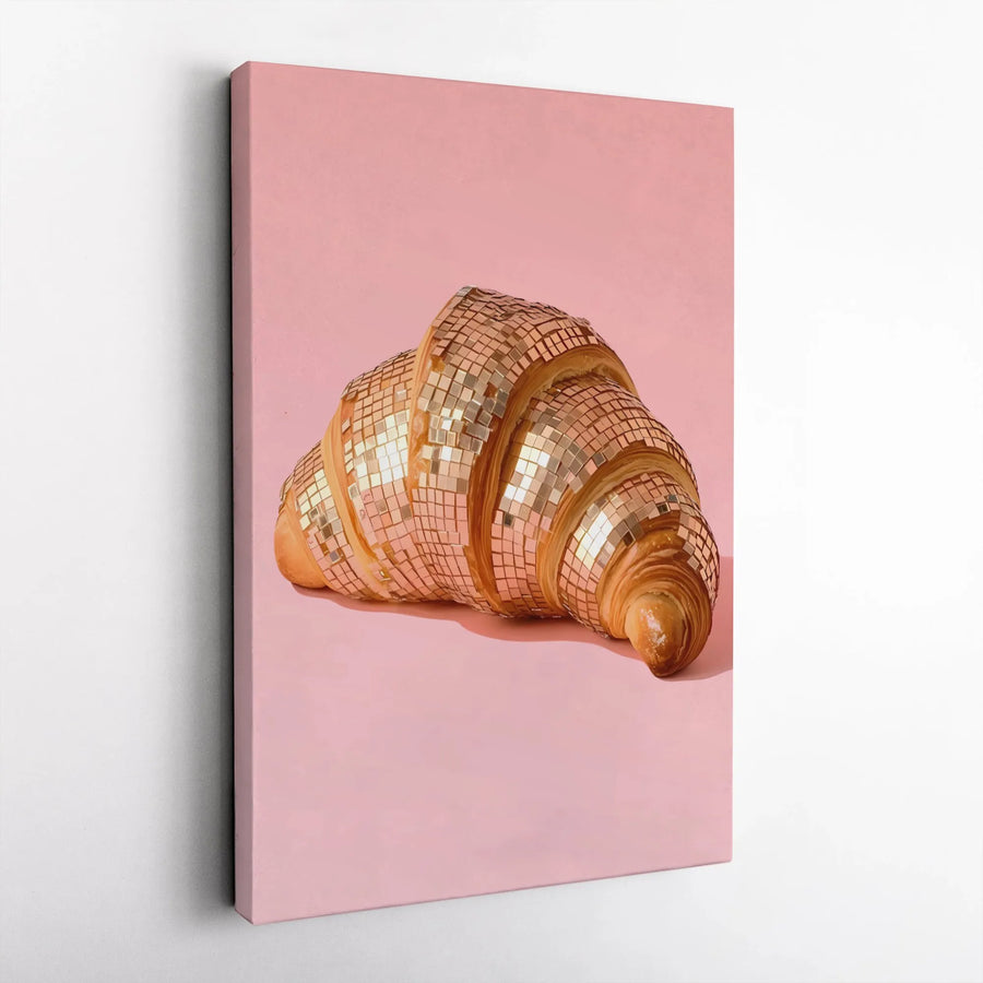 Disco Ball Croissant Canvas Wall Art | Surreal Foodie Pop Art Print | Gallery-Quality 1.25-Inch Profile | Trendy Aesthetic Home Decor Gift