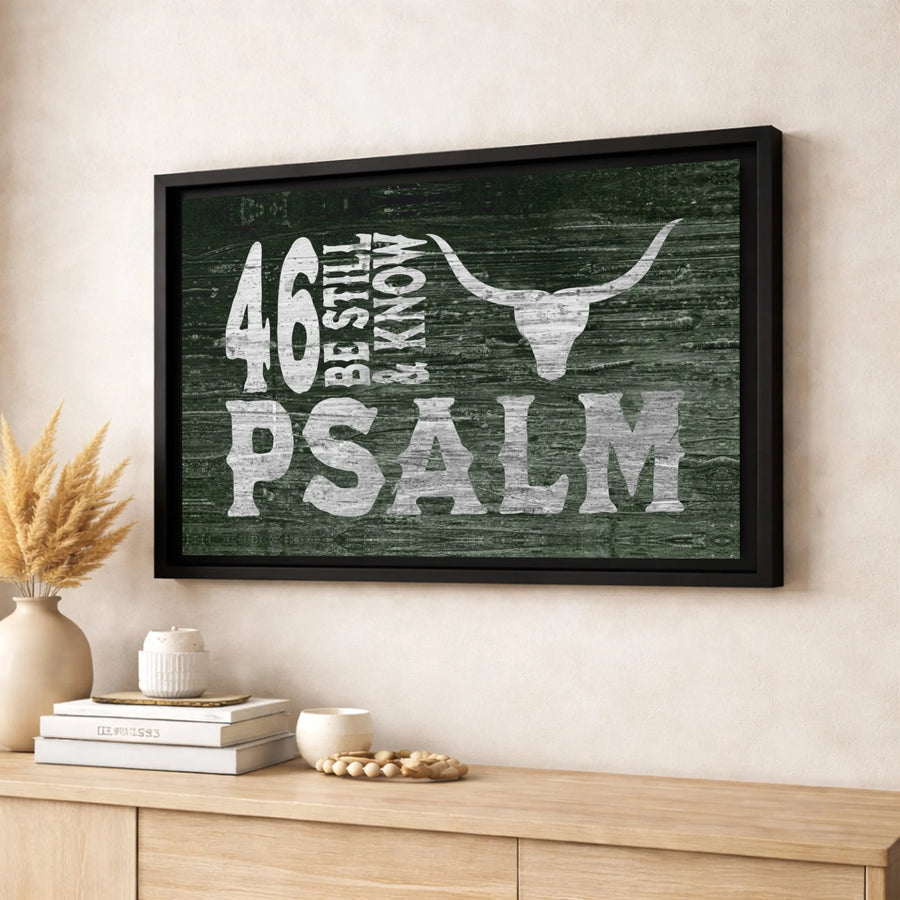 Psalm 46:10 Be Still And Know Canvas Wall Art | Rustic Longhorn Skull Design | 1.25-Inch Premium Gallery Wrap | Christian Home Decor Gift