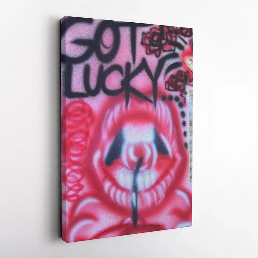 Got Lucky Graffiti Mouth Canvas | Street Art Wall Decor | 1.25 Inch Gallery Wrap | Edgy Urban Poster for Modern Home Office Gift