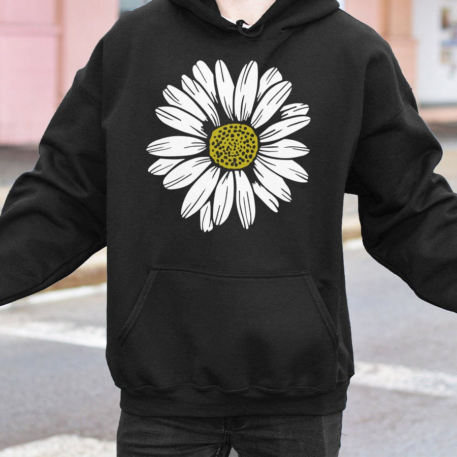 Daisy Flower Hoodie | Minimalist Botanical Graphic Sweatshirt | Premium Cotton-Poly Blend | Aesthetic Floral Nature Lover Gift For Women
