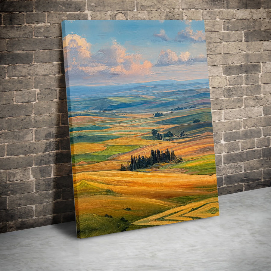 Tuscan Landscape Canvas Print | Rolling Golden Hills & Cypress Trees Wall Art | Premium Fade-Resistant Gallery Wrap | Modern Home Decor Gift
