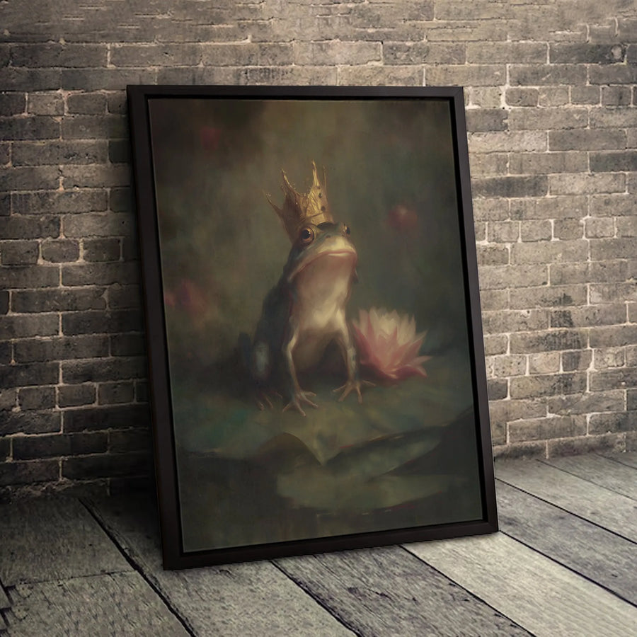 Frog Prince Canvas Print | Whimsical Royal Frog Painting | Gallery-Quality 1.25 Inch Wrap | Enchanting Wall Art for Nursery or Office Decor
