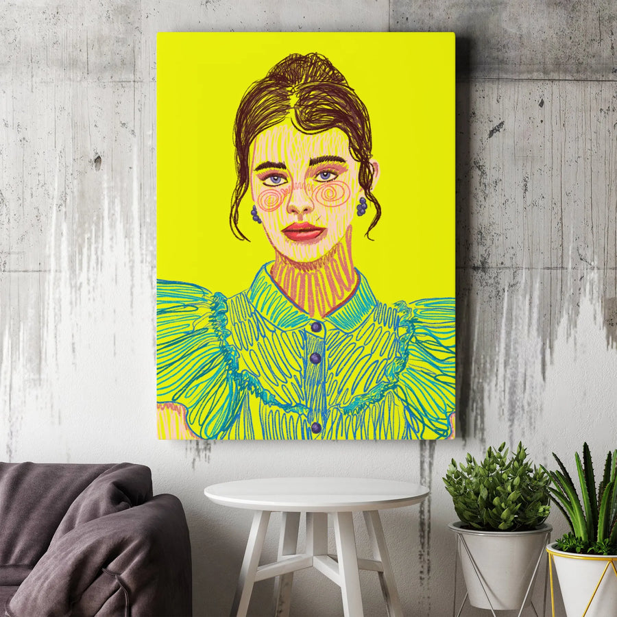 Abstract Woman Portrait Canvas | Vibrant Pop Art Line Drawing | Premium Gallery Wrapped Decor | Modern Artistic Wall Art Gift