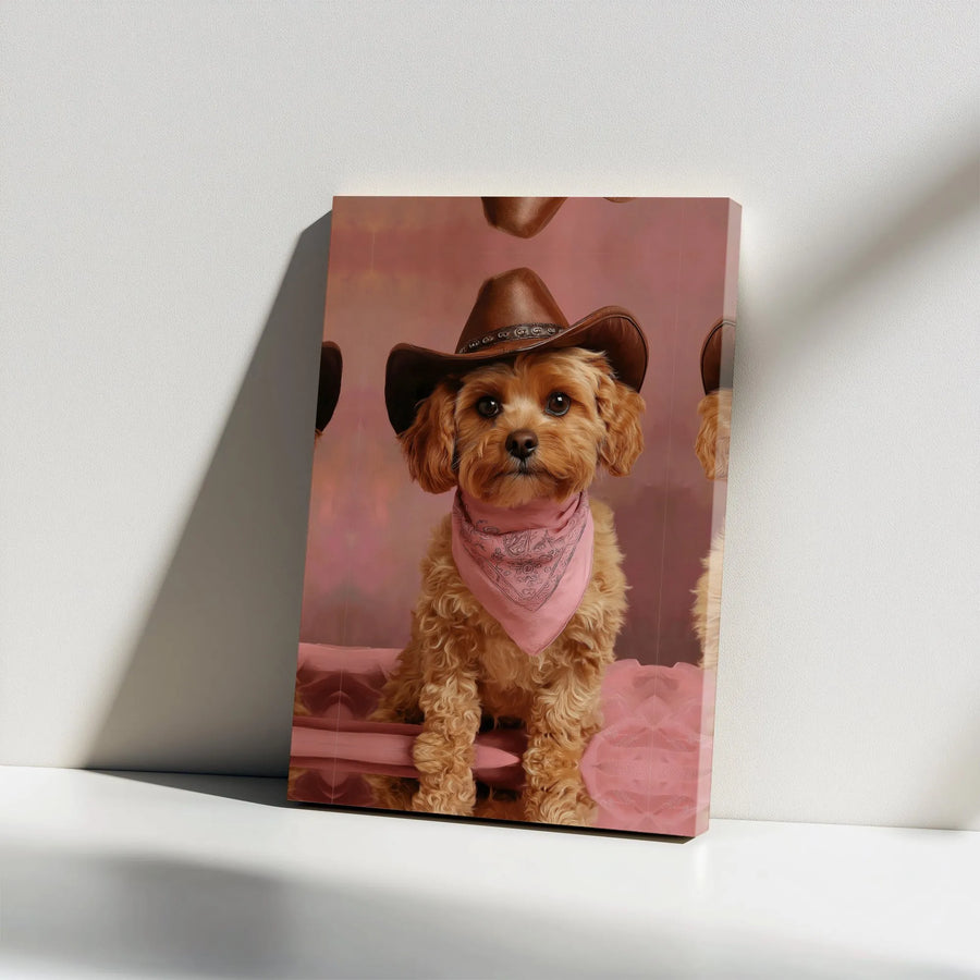 Cowboy Dog Canvas Wall Art | Funny Cockapoo Puppy Portrait with Pink Bandana | Premium Frameless Print | Gift for Dog Lovers, Nursery Decor