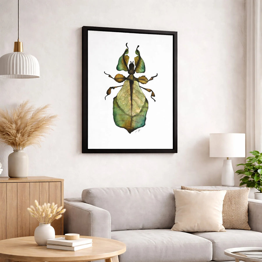 Leaf Insect Canvas Wall Art | Botanical Watercolor Painting | Premium Gallery-Wrapped Print | Nature Lover Home Decor Gift