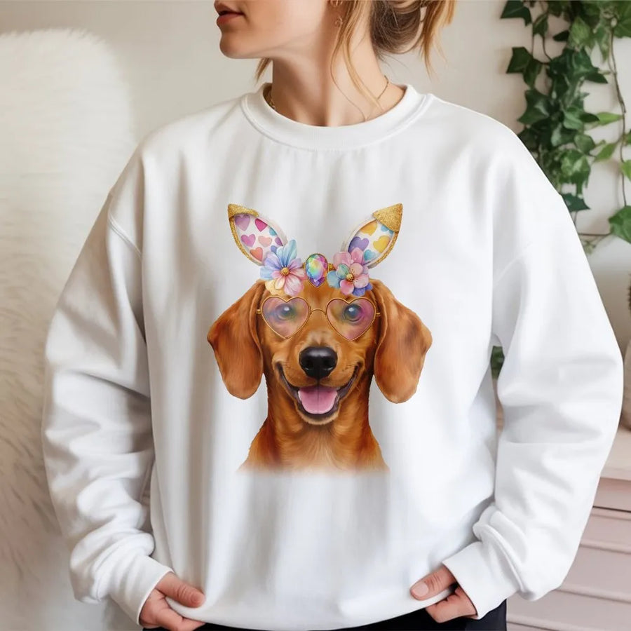Dachshund Easter Shirt | Funny Dog Graphic Tee with Bunny Ears | Soft Cotton T-Shirt | Unique Easter Gift for Dog Lovers