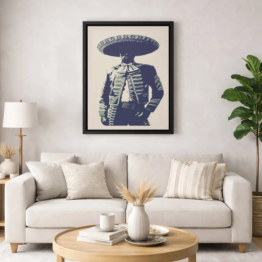 Mariachi Wall Art Print | Stylized Charro Sombrero Portrait | Premium Gallery-Wrapped Canvas | Mexican Culture Home Decor Gift