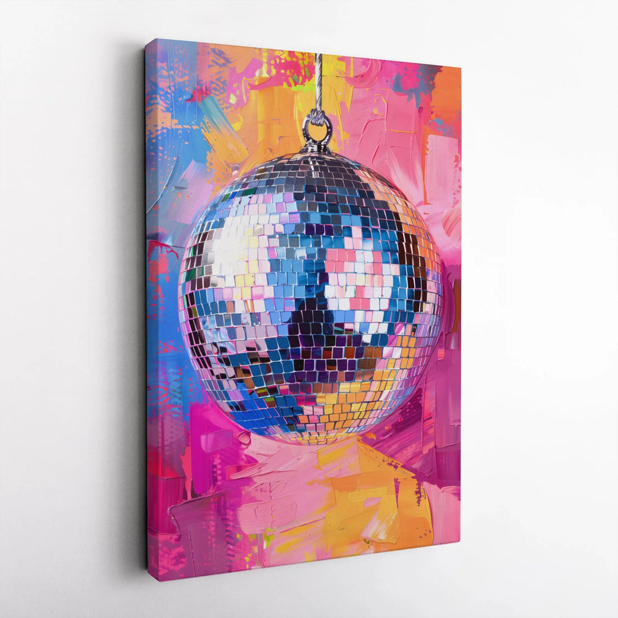 Disco Ball Wall Art | Vibrant Abstract Oil Painting Style | Premium 1.25-Inch Gallery Wrap Canvas | Retro Music Room Decor Gift