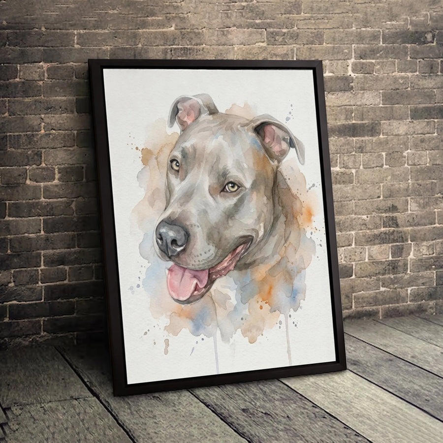 Pit Bull Watercolor Portrait Canvas | Modern Dog Art Wall Decor | 1.25-Inch Premium Gallery Wrap | Perfect Gift for Pitbull Lovers