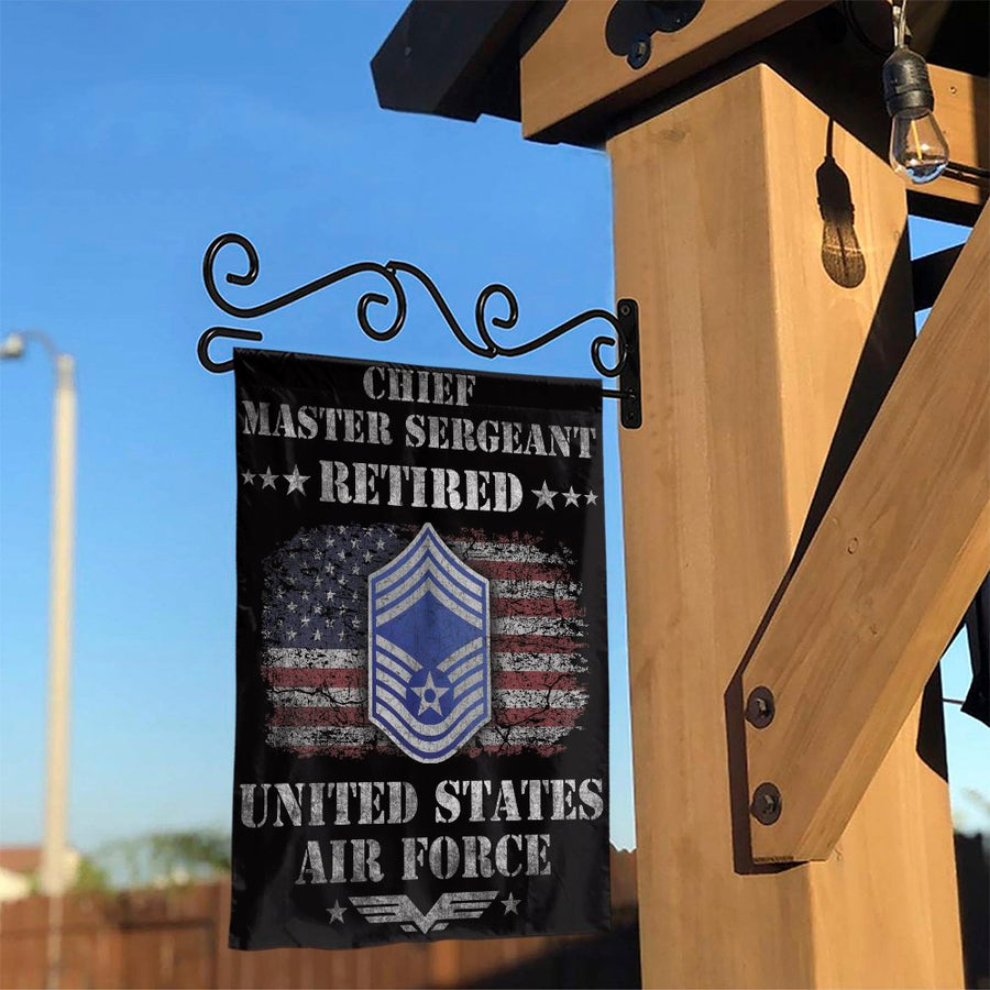 Chief Master Sergeant Retired Garden Flag | Distressed USA Flag Design | Weather-Resistant Polyester | Military Retirement Gift for Air Force Veteran