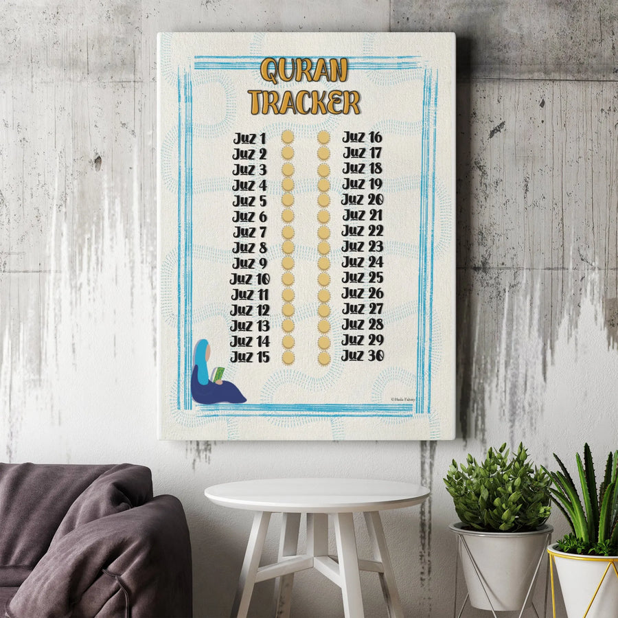 Quran Tracker Canvas Wall Art | 30 Juz Reading Progress Chart | Premium High-Resolution Print | Islamic Home Decor Gift for Ramadan