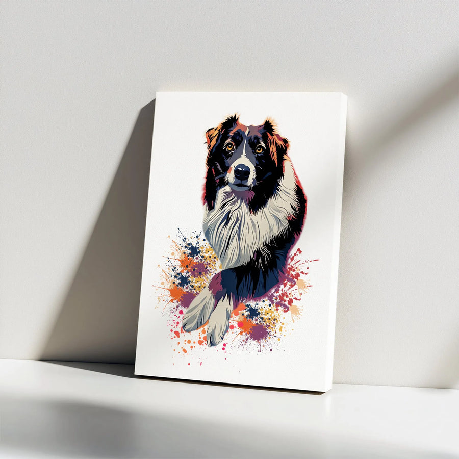 Border Collie Canvas Art | Colorful Dog Paint Splatter Print | 1.25 Inch Gallery Wrap Premium Decor | Dog Lover Gift For Home Office Wall