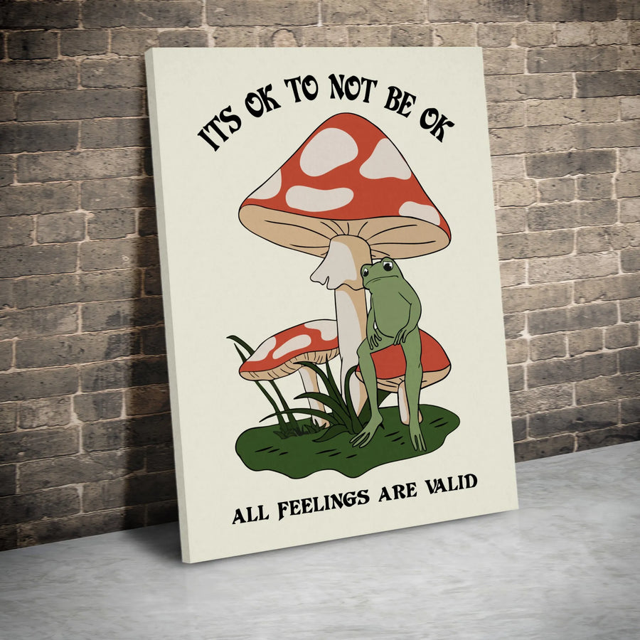 Mental Health Wall Art | Frog on Mushroom Quote Print | Premium 1.25" Gallery Canvas | Aesthetic Bedroom Decor Gift