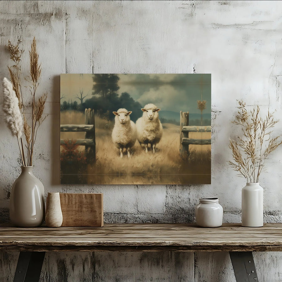 Sheep Painting Canvas Print | Vintage Farmhouse Scene | Premium Gallery Wrapped Canvas | Rustic Living Room Decor Gift