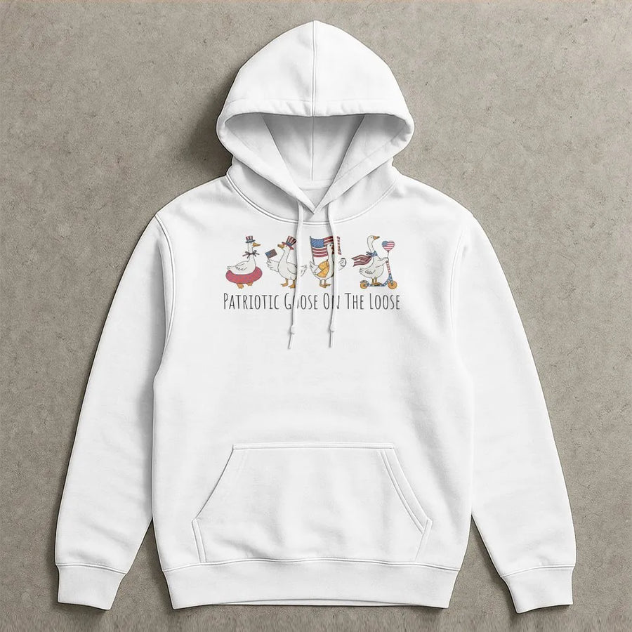 Silly Goose 4th of July Hoodie | Patriotic Goose On The Loose Graphic | Premium Cotton Blend | Unisex Independence Day Party Gift