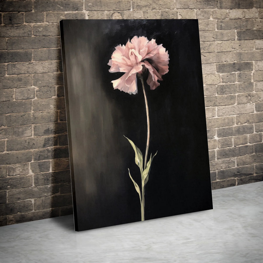 Pink Carnation Canvas Wall Art | Moody Floral Oil Painting Print | Gallery Quality Stretched Canvas | Elegant Home Office Decor Gift