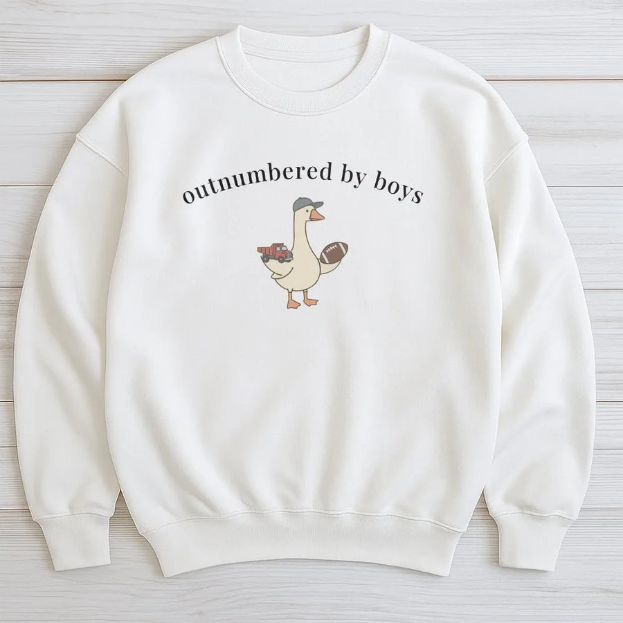 Boy Mom Goose Sweatshirt | Outnumbered by Boys Funny Graphic Tee | Premium Soft Cotton | Mothers Day Gift for Mom of Sons