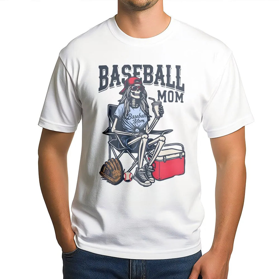 Baseball Mom T-Shirt | Skeleton Graphic Tee | 100% Cotton Premium Quality | Baseball Season Gift For Sports Mom