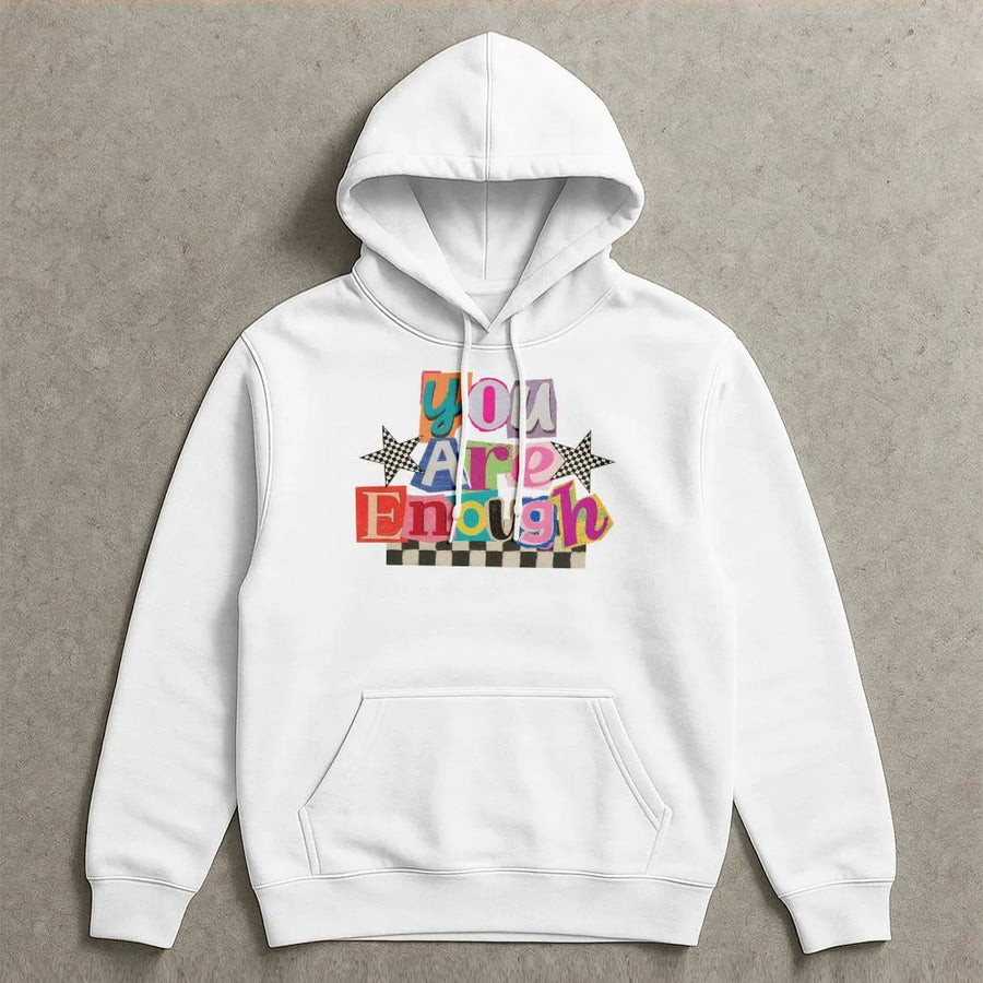 You Are Enough Hoodie | Retro Y2K Aesthetic Graphic Pullover | Premium Cotton Blend | Inspirational Mental Health Gift for Women & Teens