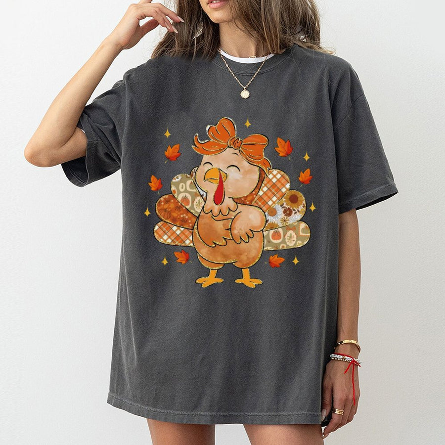 Cute Turkey Thanksgiving T-Shirt | Boho Floral Fall Harvest Graphic | 100% Premium Cotton | Women's Cozy Autumn Holiday Gift