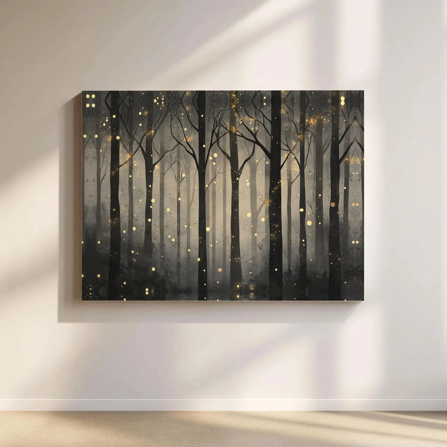 Enchanted Forest Canvas Wall Art | Misty Woods with Glowing Orbs | Premium Gallery Wrapped Canvas | Modern Living Room Decor Gift