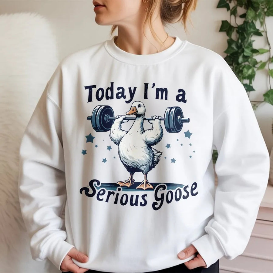 Serious Goose Gym Sweatshirt | Funny Weightlifting Duck Graphic | Premium Cotton Blend | Humorous Fitness Gift for Men and Women