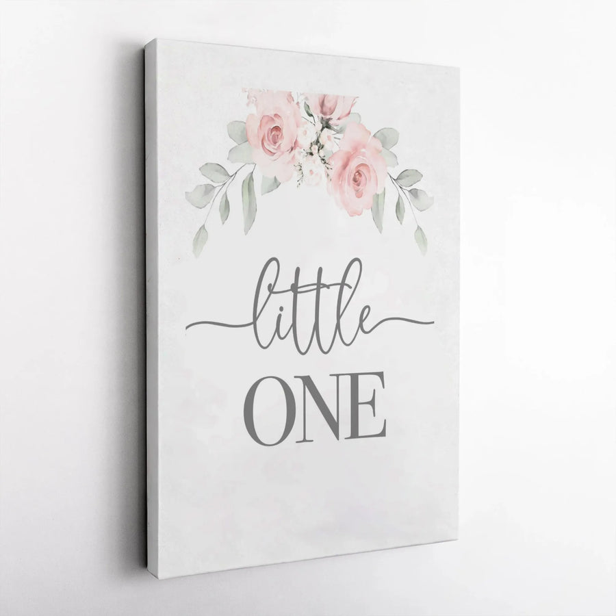 Little One Wall Art | Watercolor Pink Roses Floral Nursery Decor | Premium Gallery-Wrapped Canvas | Baby Shower Gift for New Parents