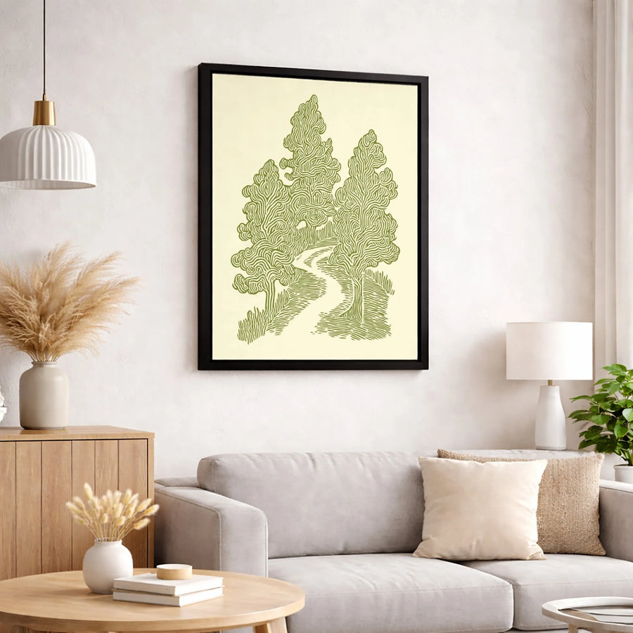 Forest Winding Path Canvas Print | Minimalist Line Art Nature Decor | Premium 1.25-Inch Gallery Wrap | Modern Botanical Wall Art Gift