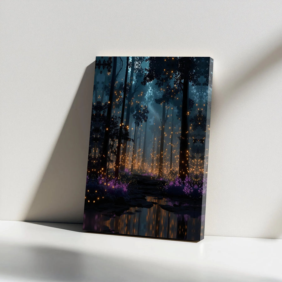 Enchanted Forest Canvas Wall Art | Magical Woods with Glowing Fireflies | Premium Fade-Resistant Print | Fantasy Bedroom Decor Gift