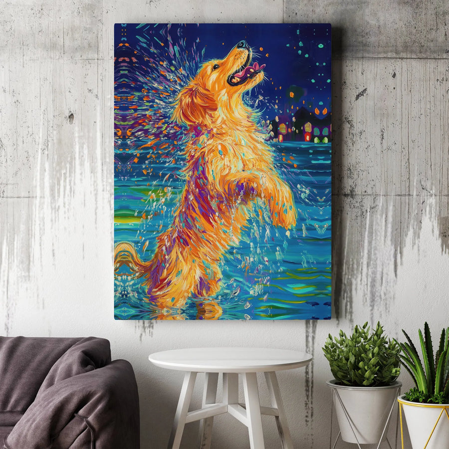 Golden Retriever Canvas Wall Art | Vibrant Impressionist Dog Painting | Premium Gallery Wrap Print | Gift for Dog Lovers & Pet Owners