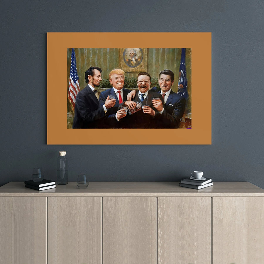 Republican Presidents Wall Art | Historic Leaders Toasting Canvas Print | Premium Gallery Wrap Decor | Patriotic Gift For Conservative Men