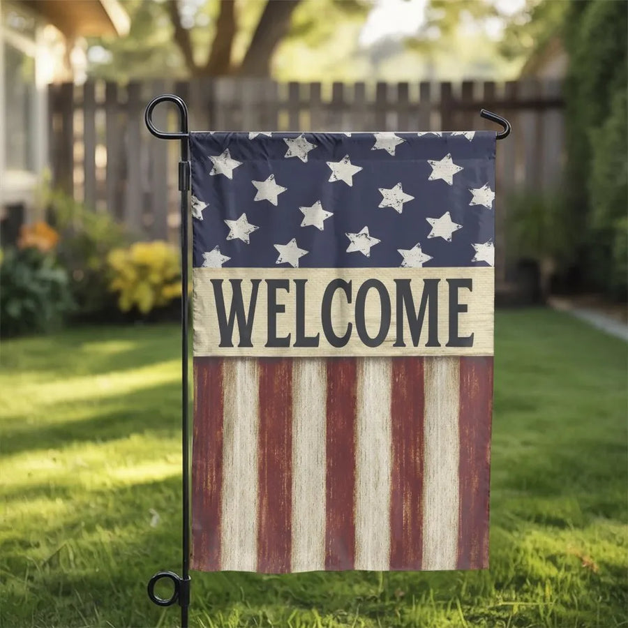 Patriotic Welcome Garden Flag | Double-Sided Vintage Americana Print | Weather & UV-Resistant Polyester | Outdoor Yard Decor Gift for 4th of July
