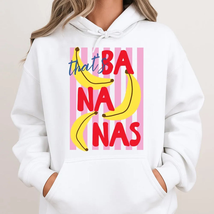 Thats Bananas Hoodie | Funny Retro Fruit Pun Graphic | Cozy Cotton Blend Pullover | Trendy Summer Aesthetic Gift for Women